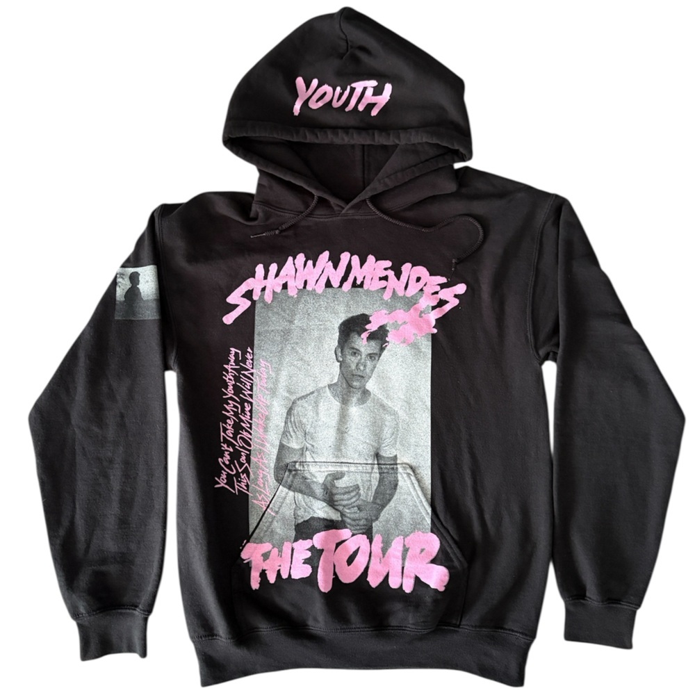 Shawn Mendes Black Concert Hoodie Pink Graphic Print Small